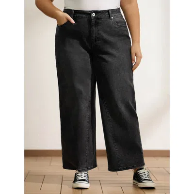 Bloomchic Women's Plus Size Vintage Wash Stretchy Straight-leg Jeans Denimblack Non Straight Fit Medium Stretc In Black