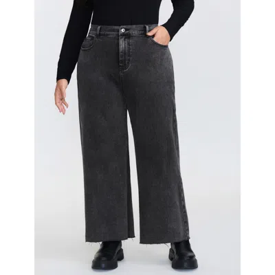 Bloomchic Women's Plus Size Vintage Wash Stretchy Waistband Wide-leg Jeans Acidwashblack Non Wide Leg Medium S