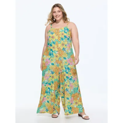 Bloomchic Women's Plus Size Vivid Groove Stretchy Adjustable Jumpsuit Gold Casual Fitted 12/l