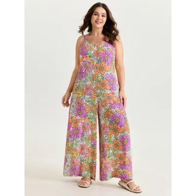 Bloomchic Women's Plus Size Vivid Groove Stretchy Adjustable Jumpsuit Lilac Casual 10/m In Purple