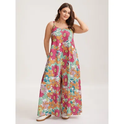 Bloomchic Women's Plus Size Vivid Groove Stretchy Adjustable Jumpsuit Multicolor Casual Baggy 22-24/3x