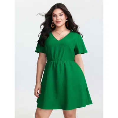 Bloomchic Women's Plus Size V-neck Plain Built-in Bottoms Mini Dress Truegreen Non Tunic Vacation Tie Knot 28/