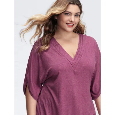 Bloomchic Women's Plus Size V-neck Plicated Detail Bat Sleeve T-shirt Deeppurplered Non Casual 3/4 Sleeve 10/m