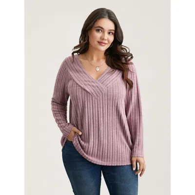 Bloomchic Women's Plus Size V-neck Textured Pit Strip Fitted T-shirt Dirtypink Non Everyday Extra Long Sleeve 
