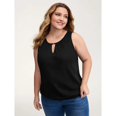 Bloomchic Women's Plus Size Waffle Grid Neck Cut-out Tank Top Black Casual O-line 30/6x