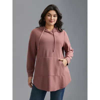 Bloomchic Women's Plus Size Waffle Knit Hooded Drawstring Sweatshirt Dustypink Everyday 10/m In Pink
