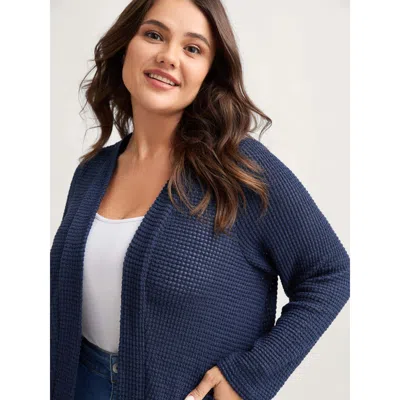 Bloomchic Women's Plus Size Waffle Textured Arc Hem Kimono Indigo Texture H-line Patch Pocket 12/l In Purple