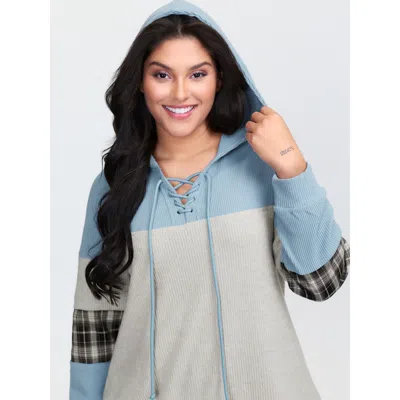 Bloomchic Women's Plus Size Waffle Weave Color Contrast Hoodie Multicolor Casual 12/l