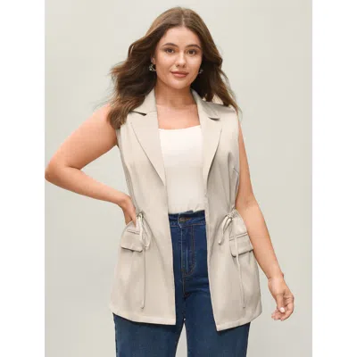 Bloomchic Women's Plus Size Waist Drawstring Patch Pockets Vest Beige Drawstring 12/l In Sand