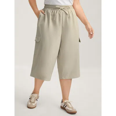 Bloomchic Women's Plus Size Waist Drawstring Pockets Straight-leg Pants Champagne Non Straight Fit Mid Rise Ca In Gold