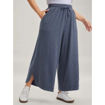 Bloomchic Women's Plus Size Waist Drawstring Split Hem Wide-leg Pants Indigo Non Wide Leg Mid Rise Casual 10/m In Purple