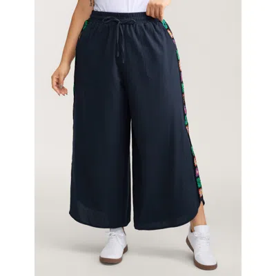 Bloomchic Women's Plus Size Waist Drawstring Wide-leg Pants Indigo Non Wide Leg Mid Rise Casual 12/l In Purple