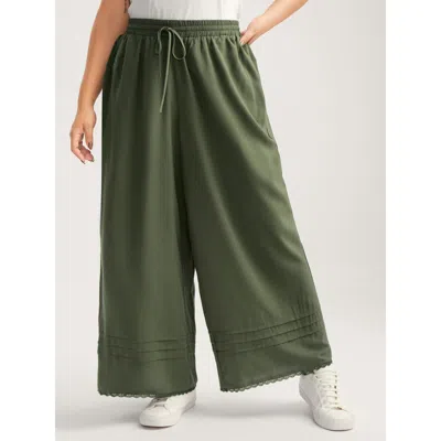 Bloomchic Women's Plus Size Waist Drawstring Wide-leg Pleated Pants Armygreen Non Wide Leg Mid Rise Vacation 1