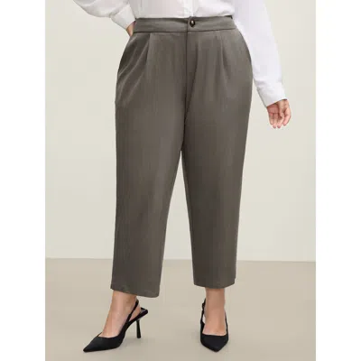 Bloomchic Women's Plus Size Waist-cinched Spliced Straight-leg Pants Darkbrown Non Straight Fit Mid Rise Offic In Brown