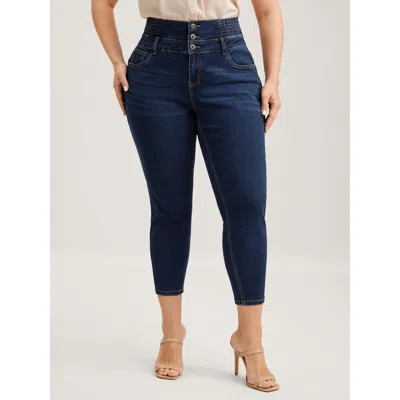 Bloomchic Women's Plus Size Waist-cinching Sculpted Skinny-fit Jeans Darkindigo Gathered Skinny Fit High Stret In Purple
