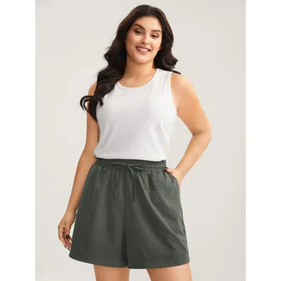 Bloomchic Women's Plus Size Waist-tie Solid Wide-leg Shorts Armygreen Casual Wide Leg Lace-up Shorts 10/m
