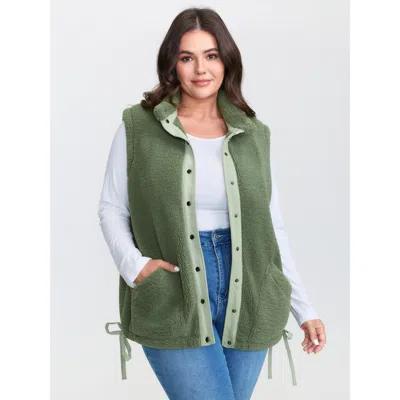 Bloomchic Women's Plus Size Warm & Cozy Textured Pockets Vest Sage Bowknot 12/l In Green