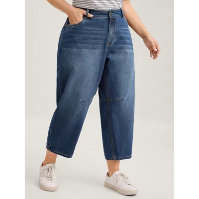 Bloomchic Women's Plus Size Wash Vintage Pockets Haren Jeans Midblue Topstitching Skinny Ankle Medium Stretch 