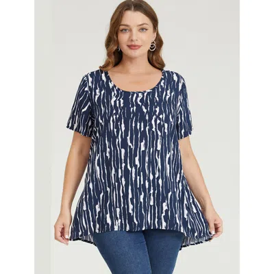 Bloomchic Women's Plus Size Water Ripple High Low Hem Blouse Indigo Dailywear Short Sleeve 10/m In Purple