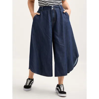 Bloomchic Women's Plus Size Wavy Hem Detail Wide-leg Jeans Midblue Arc Hem Wide Leg No Stretch 16/1x