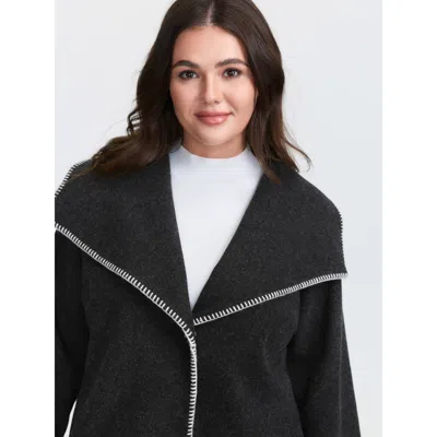 Bloomchic Women's Plus Size Wide Lapel Collar Color Contrast Cropped Coat Black Texture T-line 10/m