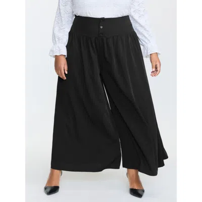 Bloomchic Women's Plus Size Wide Shirred Waistband Pockets Pants Black Solid Wide Leg High Rise Elegant 10/m