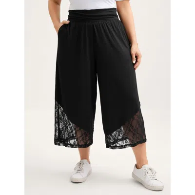 Bloomchic Women's Plus Size Wide Waist Sheer Lace Wide-leg Pants Black Non Wide Leg Mid Rise Casual 10/m