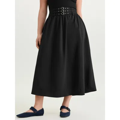 Bloomchic Women's Plus Size Wide Waistband Shirred Maxi Skirt Black Casual 22-24/3x