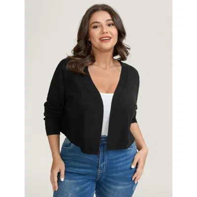 Bloomchic Women's Plus Size Woolen Blend Cropped Knit Cardigan Black Long Sleeve 30/6x