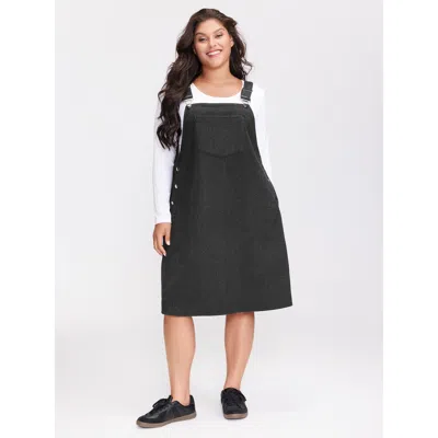 Bloomchic Women's Plus Size Woolen Pockets Adjustable Buttons Midi Dress Dimgray Non Knee Casual 10/m