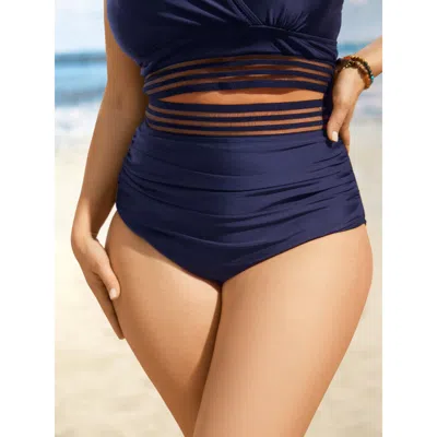 Bloomchic Women's Plus Size Woven Ribbon Gathered High Stretch Swim Bottom Indigo Non Short Woven Ribbon&lace  In Purple