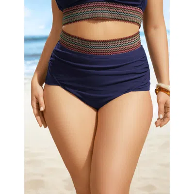 Bloomchic Women's Plus Size Woven Ribbon Ruched High Waisted Bikini Bottom Indigo Solid Booty Ruched Elastic W In Purple
