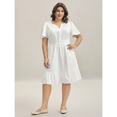 Bloomchic Women's Plus Size Woven Shirred Waist Split Neck Midi Dress Originalwhite Non Knee Casual 30/6x