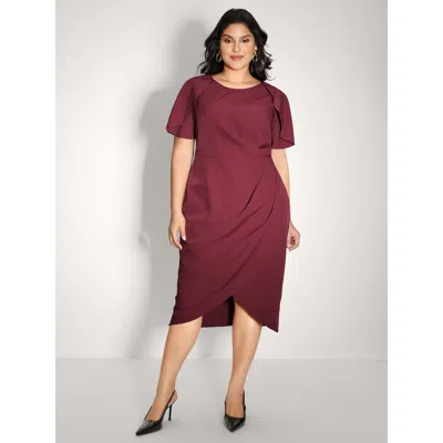 Bloomchic Women's Plus Size Wrap Hem Petal Sleeve Midi Dress Plum Party Midi 10/m In Purple
