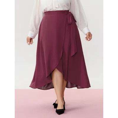 Bloomchic Women's Plus Size Wrap Side-tie Flowy Midi Skirt Scarlet Wrap / Overlap Tiered Elegant 10/m In Red