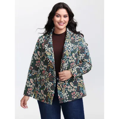 Bloomchic Women's Plus Size Yarn Dyed Jacquard Colorful Blazer Multicolor Button Sleeve Long Sleeve 14-16/1x
