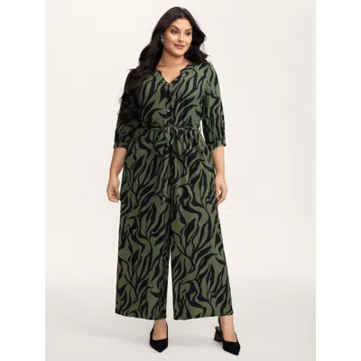 Bloomchic Women's Plus Size Zebra Print Stretchy Belted Waist Jumpsuit Armygreen Office 14-16/1x