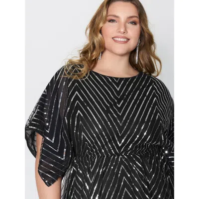 Bloomchic Women's Plus Size Zigzag Sequin Stretchy Waist Blouse Black Stripes Party Half Sleeve 12/l