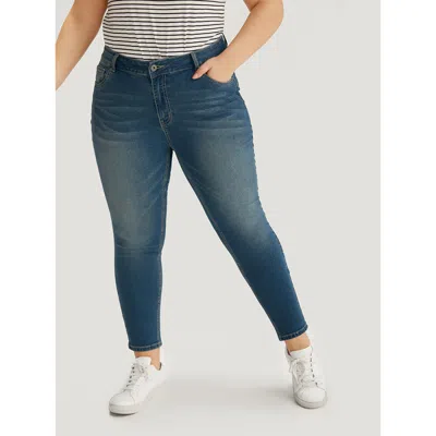 Bloomchic Women's Plus Size Zipper Fly Skinny Medium Wash Jeans Cerulean Plain Plain High Stretch 10/m In Blue