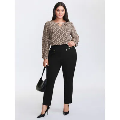 Bloomchic Women's Plus Size Zipper Front Pockets Straight-leg Pants Black Solid Skinny Fit Mid Rise Office 10/