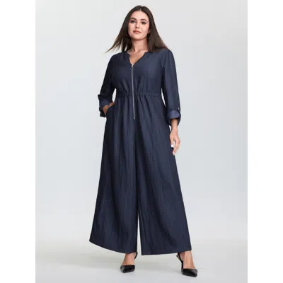 Bloomchic Women's Plus Size Zipper Front Tab Sleeve Jumpsuit Darkblue Office 28/5x In Blue