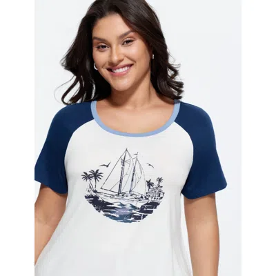 Bloomchic Yacht Print Color Contrast T-shirt In Multi