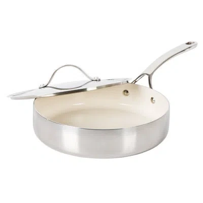 Bloomhouse 10 Inch Triply Stainless Steel Fry Pan W/ Lid W/ Non-stick Non-toxic Pro Ceramic Interior Frying Pan In Silver
