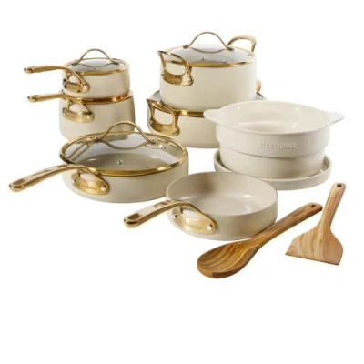 Bloomhouse 15 Piece Ceramic Nonstick Aluminum Cookware Set With Dutch Oven In Neutral