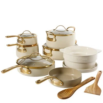 Bloomhouse 15 Piece Pots And Pans Heavy Duty Aluminum Premium Pfa Free Ceramic Nonstick Dutch Oven Pot With Lid In Almond Cream