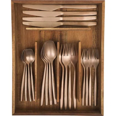 Bloomhouse 20 Piece Stone Washed Flatware 18/10 Stainless Steel Silverware Cutlery Utensil Set With  In Brown