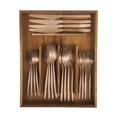 Bloomhouse 20 Piece Stone Washed Flatware 18/10 Stainless Steel Silverware Cutlery Utensil Set With  In Brown