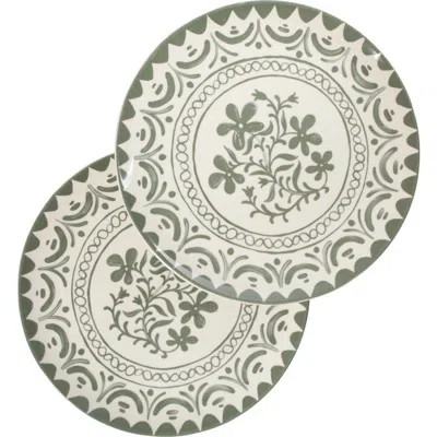 Bloomhouse 2-time Oprah's Favorite Things Brand, Valencia Flor 2 Piece Stoneware Serving Platter Set In Fern Green