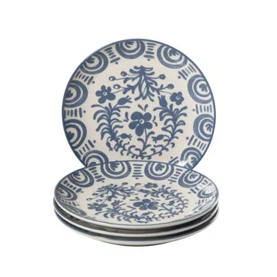 Bloomhouse – 2-time Oprah's Favorite Things – Valencia Flor 4 Piece 10.75” Dinner Plate Set, Stoneware Plates,  In Salad Plate - Iris Blue