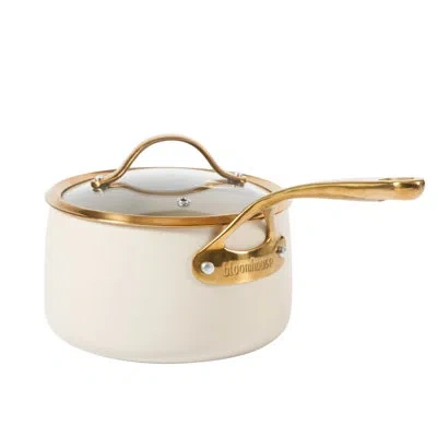 Bloomhouse 3 Quart Heavy Duty Aluminum Premium Pfa Free Ceramic Nonstick Saucepan With Lid - Linen White With G In Cream